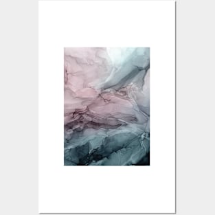 Mauve Blush & Stormy Blue Flow Abstract 1 Posters and Art